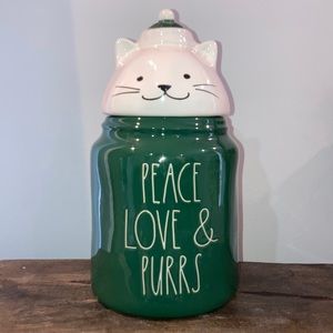 CAT Rae Dunn Peace Love & Purrs Figural Cat Kitty Kitten Canister Jar New in Box